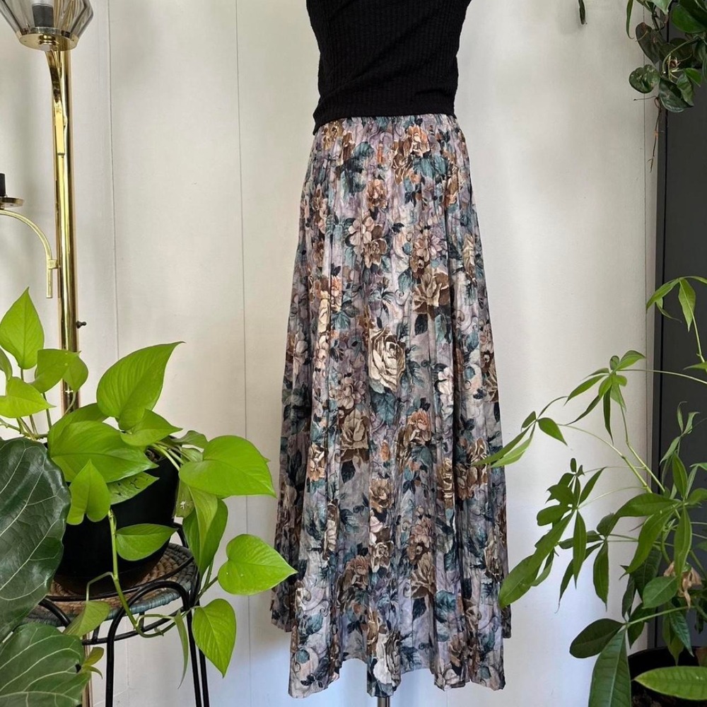 Vintage Sara Toga Sport 80s Floral Rayon Maxi Skirt Pastel Rose Boho Medium - Picture 5 of 8